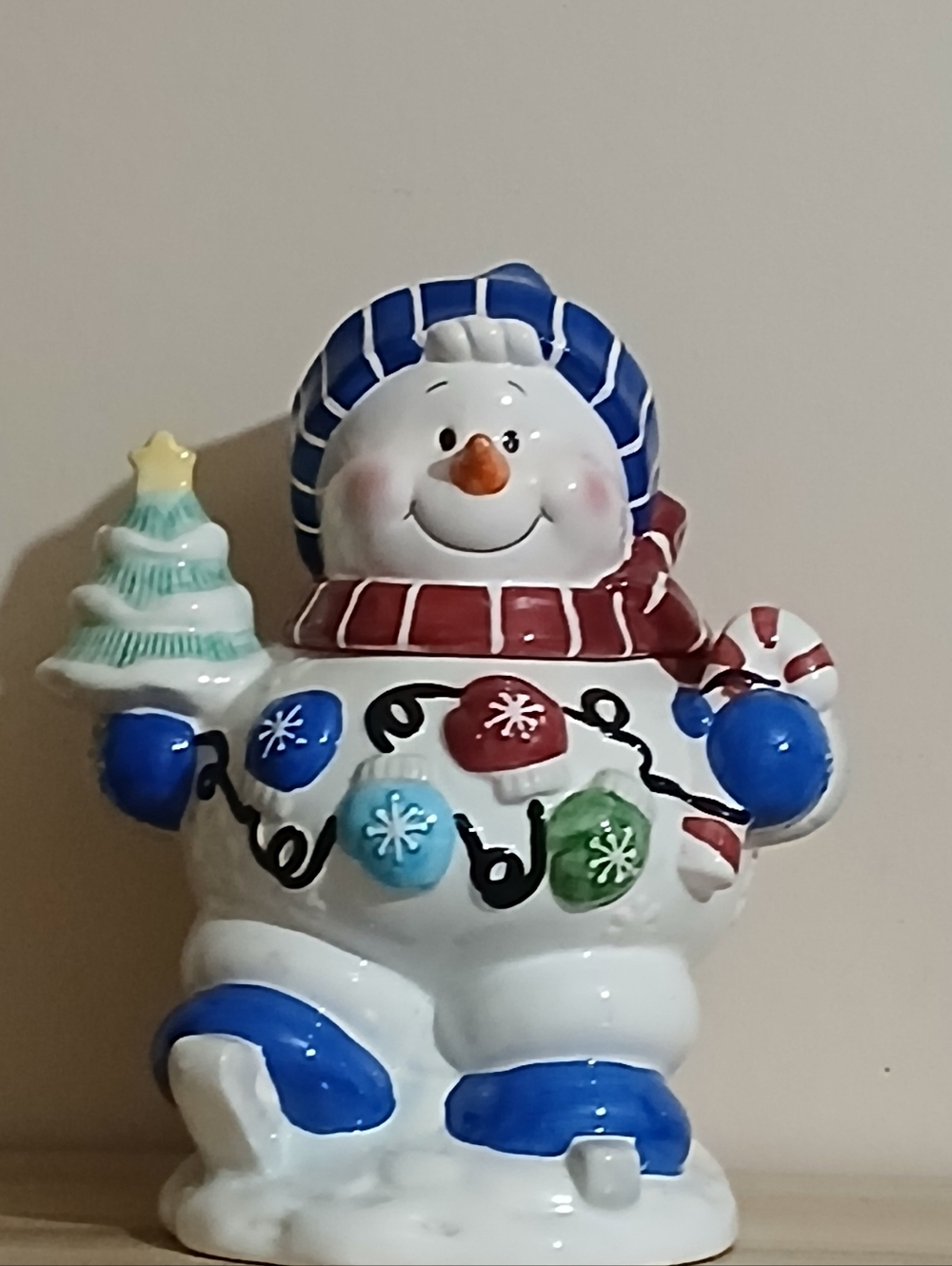 Vintage Houston Harvest Christmas Skating Snowman Cookie Jar